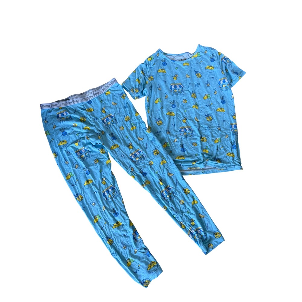 Bellabu Bear Kids Blue Lemonade Stand Bamboo Pajama Set 12/14Y